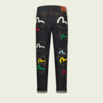 Evisu Black Jeans: Basic black with logo options.